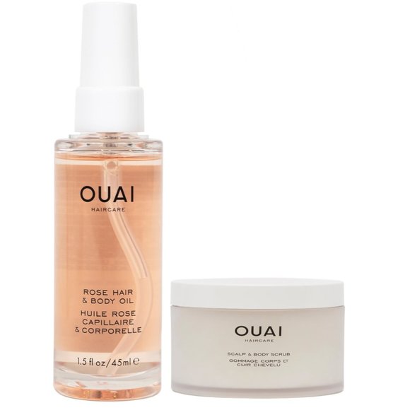 Ouai Two Piece To Glow Set Scalp & Body Scrub + Hair & Body Oil With Bag